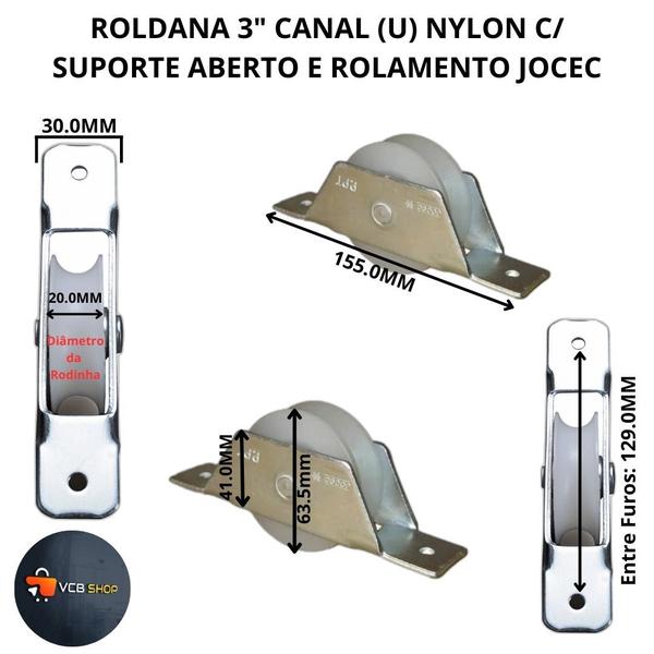 Imagem de Roldana portao 3 pol nylon canal "u" c/rolamento cavalete zincado jocec