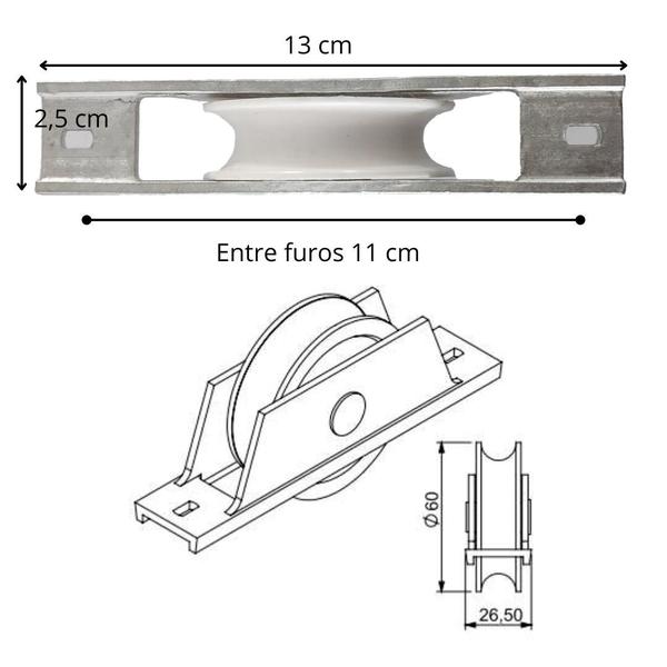 Imagem de Roldana portao 60mm nylon em "u" meia cana cavalete alumifix