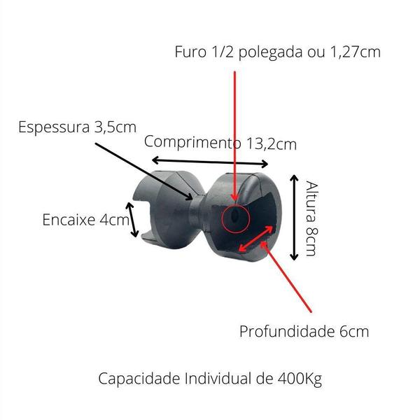 Imagem de Rolete Apoio Encaixe Carreta Reboque/Lancha/Jet Ski/Carretinha/Trailer 8x13,2cm