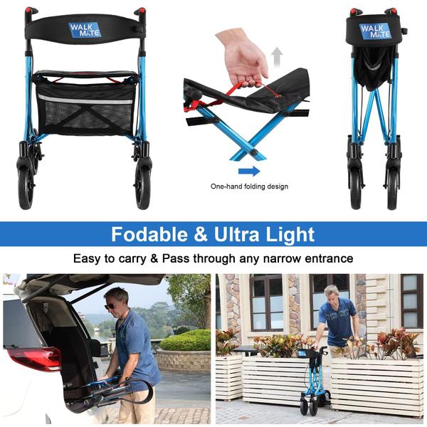 Imagem de Rollator Walker WALK MATE para idosos com porta-copos azul