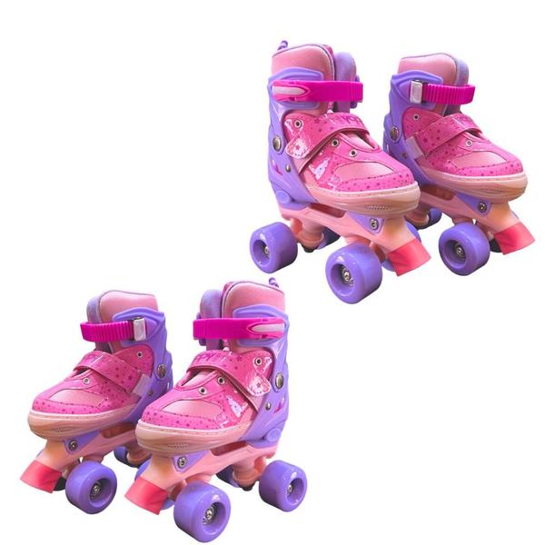 Imagem de Roller Patins Infantil Rosa com 4 Rodas  Kit Proteção Menina