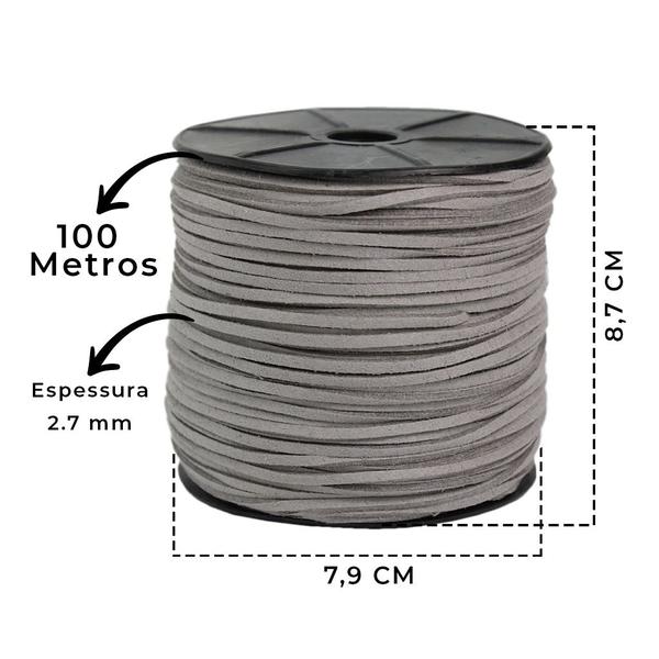 Imagem de Rolo 100 Metros Fio Camurça Suede Cinza Tira 2.7mm Para Artesanato Bijuterias