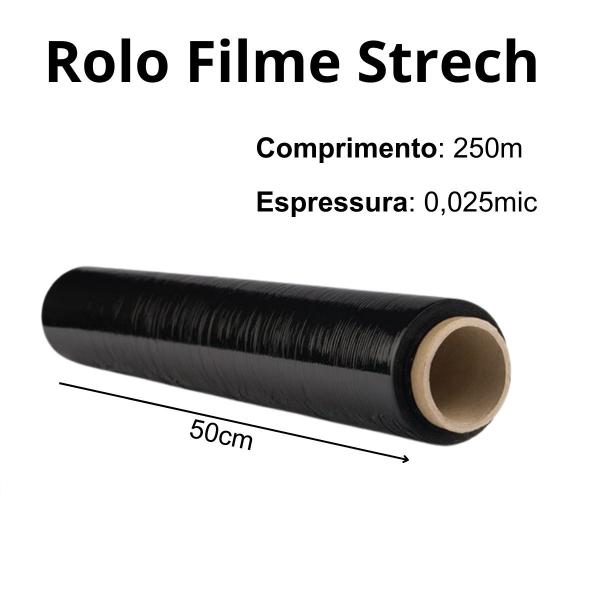 Imagem de Rolo Bobina Filme Stretch Preto Com Tubete 500x25 250 Metros 4kg