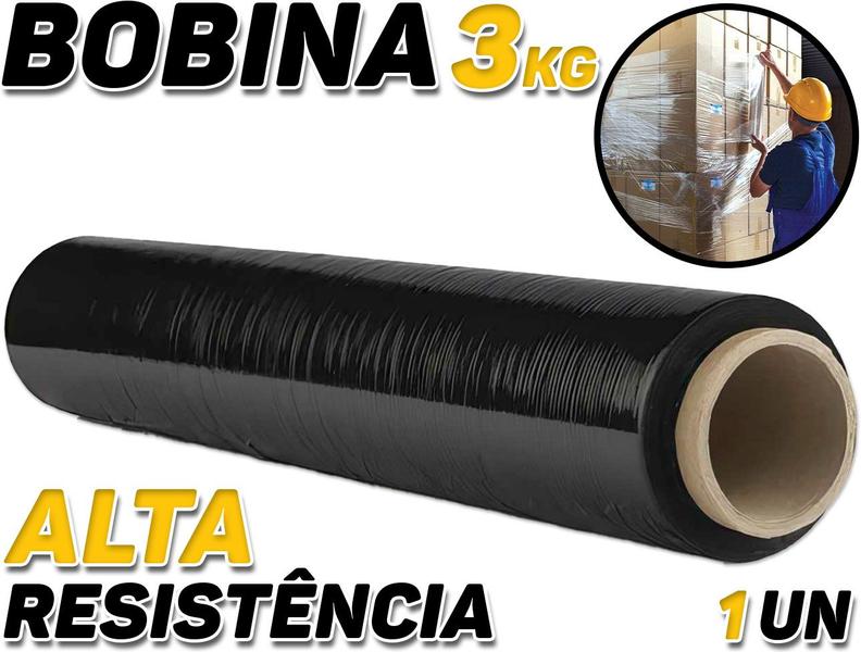 Imagem de Rolo Bobina Filme Stretch Preto Tubete 500x30 C/ 200m 3kg