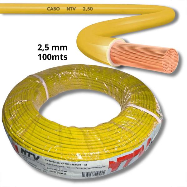 Imagem de Rolo cabo flexível 100 metros 2,5 mm fio automotivo amarelo 100% puro cobre reforçado elétrico carro