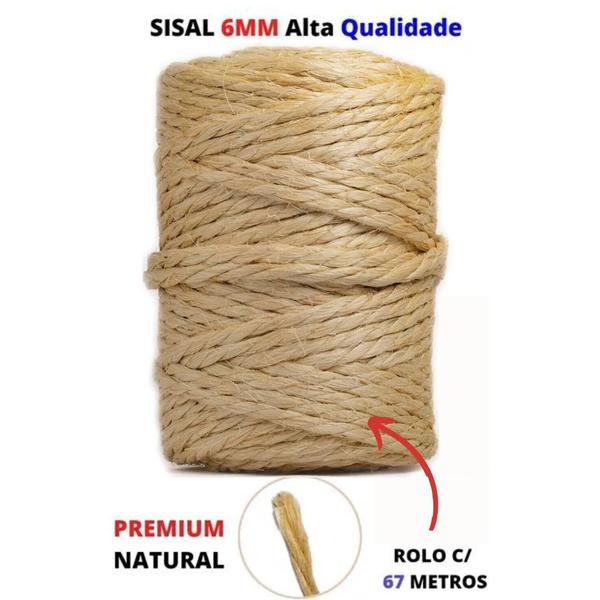 Imagem de Rolo Corda De Sisal Natural 6mm 50 Mts Arranhador E Artesanato Em Geral