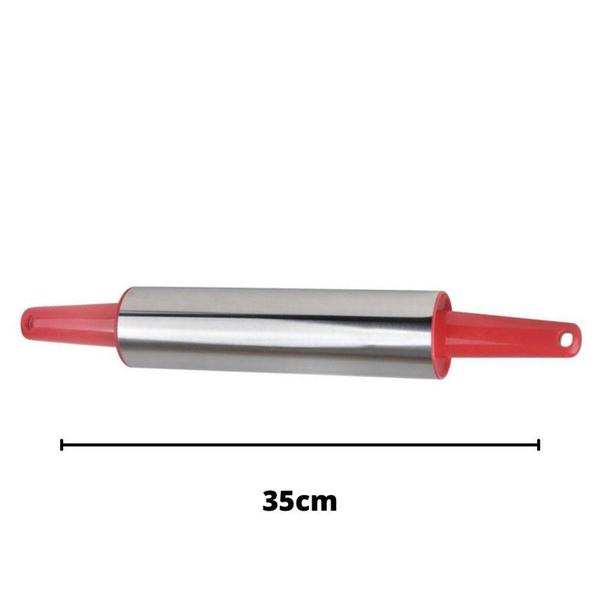 Imagem de Rolo De Abrir Massa 35Cm Cabo Vermelho Inox Super Leve 160g - WM