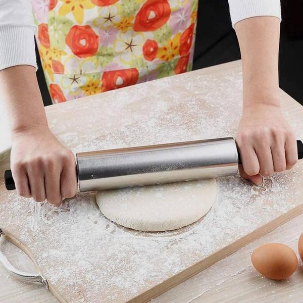 Imagem de Rolo de Abrir Massa Lasanha Pizza Pão 40cm Aço Profissional