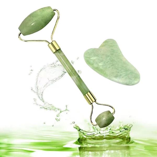 Rolo de Jade de 3 Peças E Conjunto de Gua Sha Rolo Facial para Kit Massageador de Rosto de Pedra Kit de Ferramen - ROLO JADE E PEDRA Imagem de Rolo de Jade de 3 Peças E Conjunto de Gua Sha Rolo Facial para Kit Massageador de Rosto de Pedra Kit de Ferramen