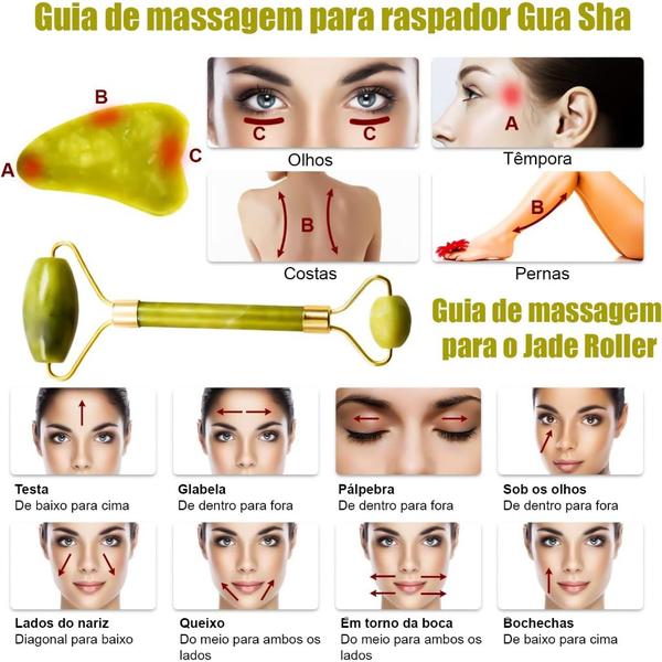 Imagem de Rolo De Jade Natural Conjunto De Ferramentas De Massagem De Raspagem De Gua Sha Promove Circulação Sanguínea Anti-Rugas 