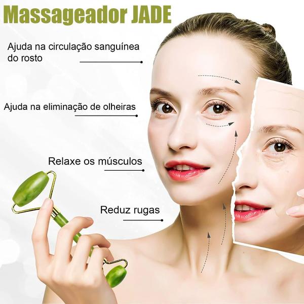 Imagem de Rolo de jade para rosto, conjunto de pedras faciais naturais de jade, massageador de pele com ferramentas de raspagem Gu