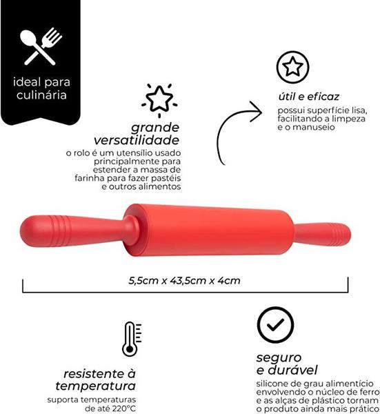 Imagem de Rolo De Massa Em Silicone Vermelho Abrir Massa Pão Pizza