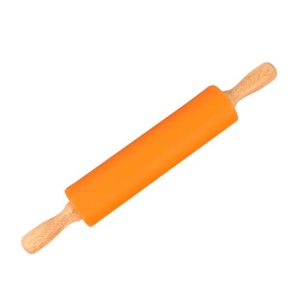 Imagem de  Rolo De Massa Macarrão Silicone Giratório Laranja Antiaderente 38cm