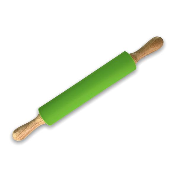 Imagem de Rolo De Massa Silicone C/ Cabo Madeira Profissional Pau Macarrão Verde