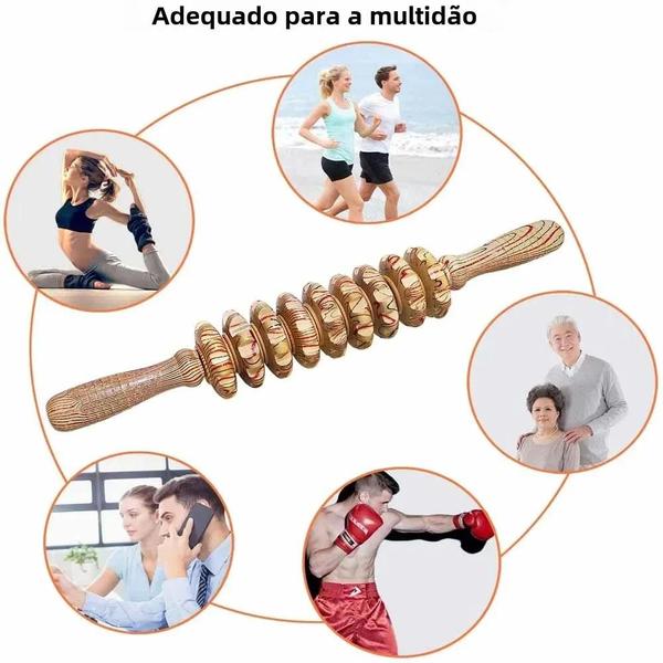 Imagem de Rolo de Massagem Muscular de Madeira - Terapia de Gatilho para Fáscia e Celulite