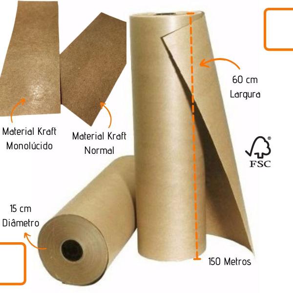 Imagem de Rolo De Papel Kraft de 150 Metros  60cm Monolúcido Resistente 80g