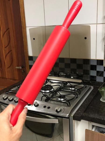 Imagem de Rolo de pizza Abrir massas macarrão Pastel silicone antiaderente Pão Vermelho Confeitaria doces Profissional FS24uni