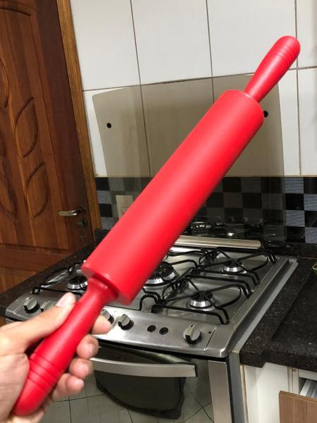 Imagem de Rolo de pizza Abrir massas macarrão Pastel silicone antiaderente Pão Vermelho Confeitaria doces Profissional FS24uni