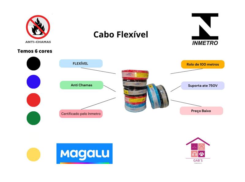 Imagem de Rolo Eletrico Flexivel 100 Metros com 1,5mm com Inmetro Escolha as Cores do Cordão