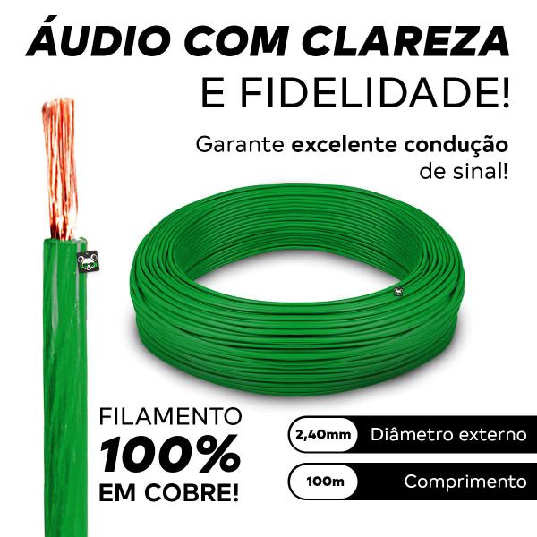 Imagem de Rolo Fio Cabo Automotivo Cobre Cabinho Som Verde 0,75mm 100m