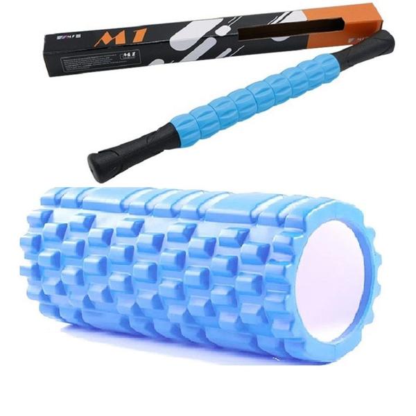 Imagem de Rolo Foam Roller Liberação Miofascial E Bastão Massagem KIT