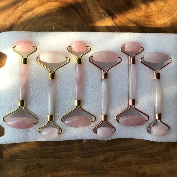 Imagem de Rolo Massageador de Quartzo Rosa e Jade - Gua Sha para Rosto e Spa