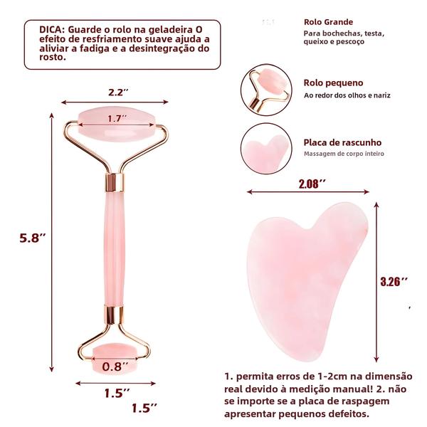 Imagem de Rolo Massageador de Quartzo Rosa e Jade - Gua Sha para Rosto e Spa