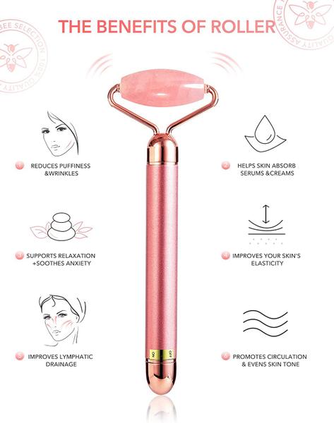 Imagem de Rolo Massageador Facial de Quartzo Rosa Vibratório 2 em 1