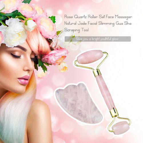 Imagem de Rolo Massageador Facial + Gua Sha Quartzo Rosa Quartzo - Smart GR