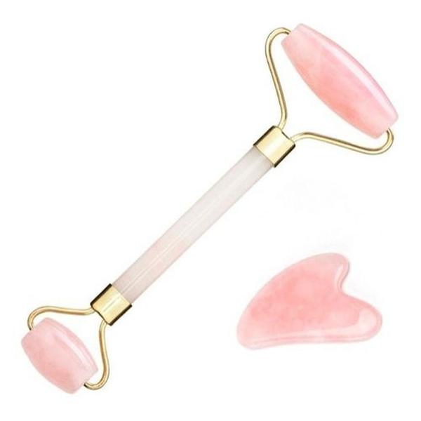 Imagem de Rolo Massageador Facial + Gua Sha Quartzo Rosa Quartzo - Smart GR