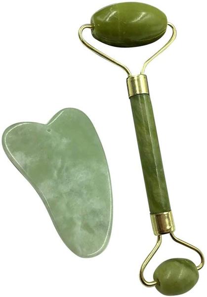 Imagem de Rolo Massageador Facial Pedra Natural e Gua Sha guasha Jade