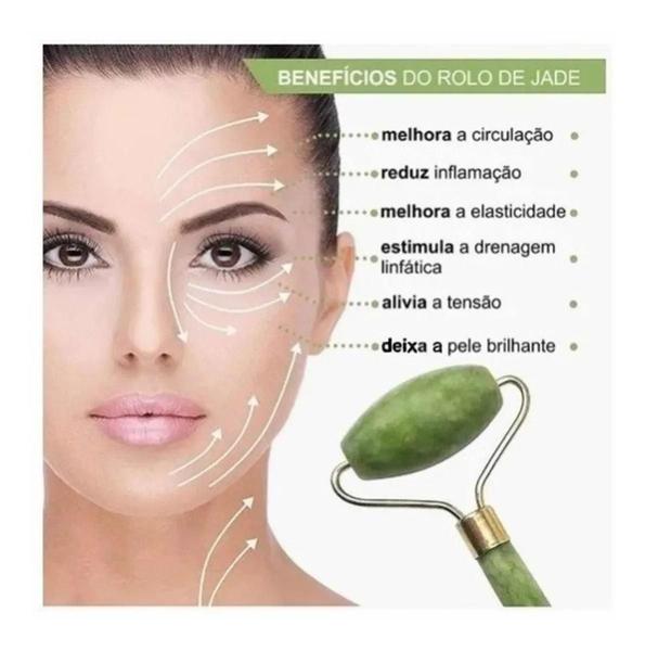 Imagem de Rolo Massageador Facial Pedra Natural Jade Anti-Rugas Roller