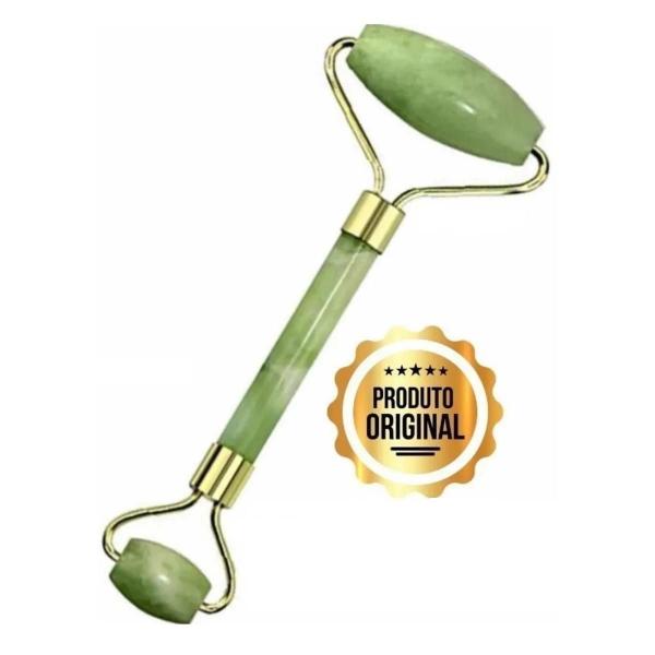 Imagem de Rolo Massageador Facial Pedra Natural Jade Anti-Rugas Roller