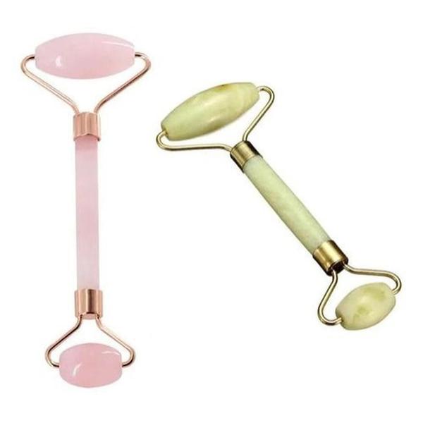 Imagem de Rolo Massageador Facial Pedra Quartzo PEDRA ROSA + Pedra Jade VERDE