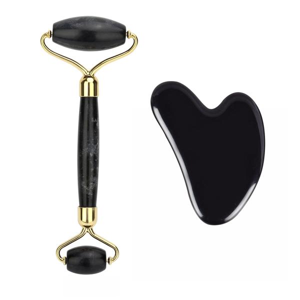 Imagem de Rolo Massageador Jade Pedra Natural de Obsidiana e Gua Sha - Wapshop