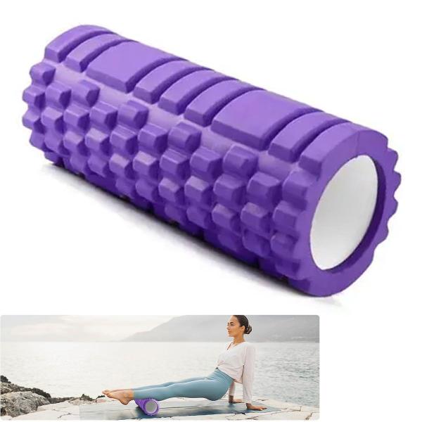 Imagem de Rolo Miofascial Massagem Foam Roller  Pilates Yoga Academia Fisioterapia Treino Exercicio Atividade Fisica Alivia Dor Tensao Relaxamento Muscular Flex