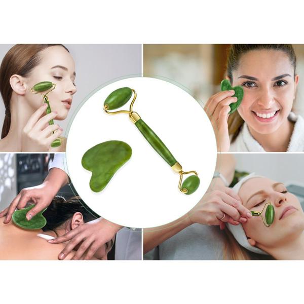 Imagem de Rolo Pedra De Jade   Placa Gua Sha Massagem Facial 