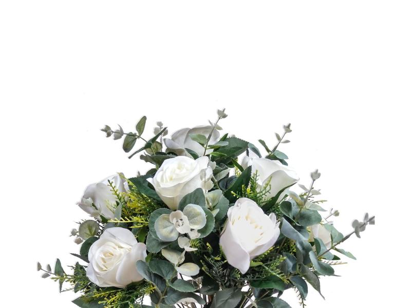 Imagem de Rosa Branca Luxo Arranjo Flor Artificial Vaso Em Cerâmica - FLORDECORAR
