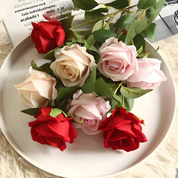 Imagem de Rosa De Seda Flores Artificiais 5 Peças Buquê De Ramo Longo Para Decoração De Casa De Casamento