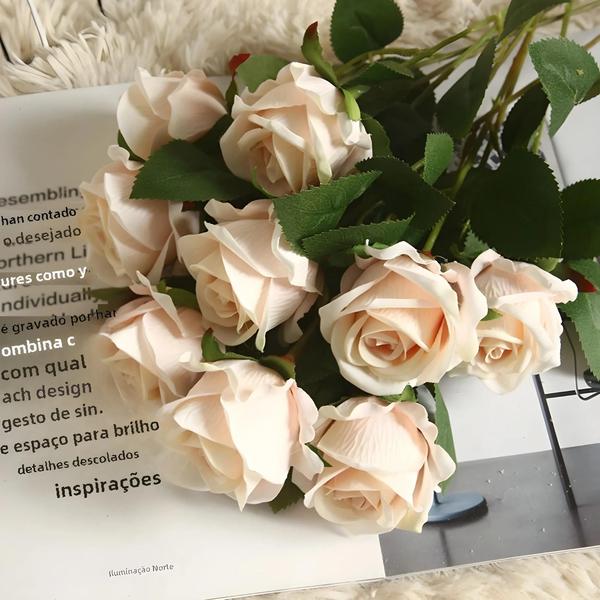 Imagem de Rosa De Seda Flores Artificiais 5 Peças Buquê De Ramo Longo Para Decoração De Casa De Casamento