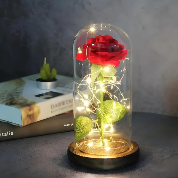 Imagem de Rosa Eterna A Bela e a Fera - Flor Artificial com Capa de Vidro - Presente de Aniversário