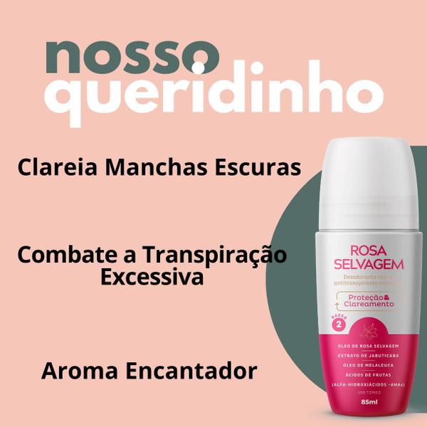 Imagem de Rosa Selvagem Desodorante Rollon Antitranspirante Clareador Manchas Escuras Axila Controle Odor 85ml