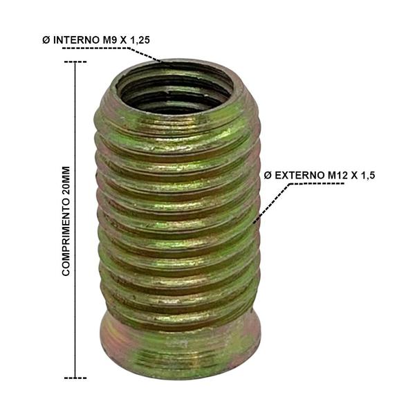 Imagem de Rosca Postiça Bucha Roscada - M9x1,25 - M12X1,5 - 10 Peças
