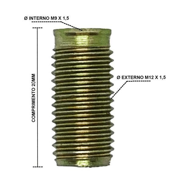 Imagem de Rosca Postiça Bucha Roscada - M9x1,5 - M12X1,5 - 10 Peças