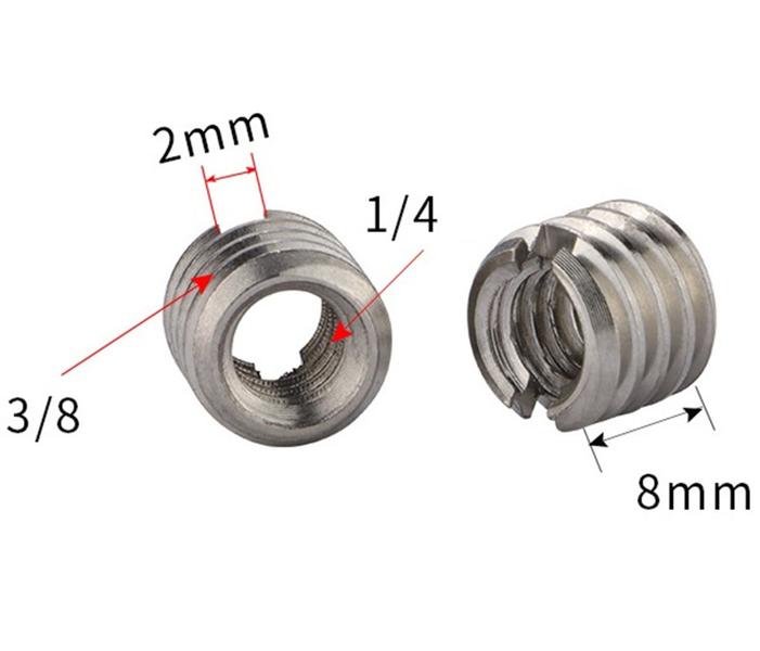 Imagem de Rosca redução 3/8 p/ 1/4 em Aço inox Comprimento 8mm p/Tripé