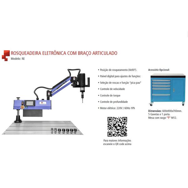 Imagem de Rosqueadeira Eletrônica NR-12 c/ Braço Articulado 1200mm - Capacidade M12 a M48 - 1200W