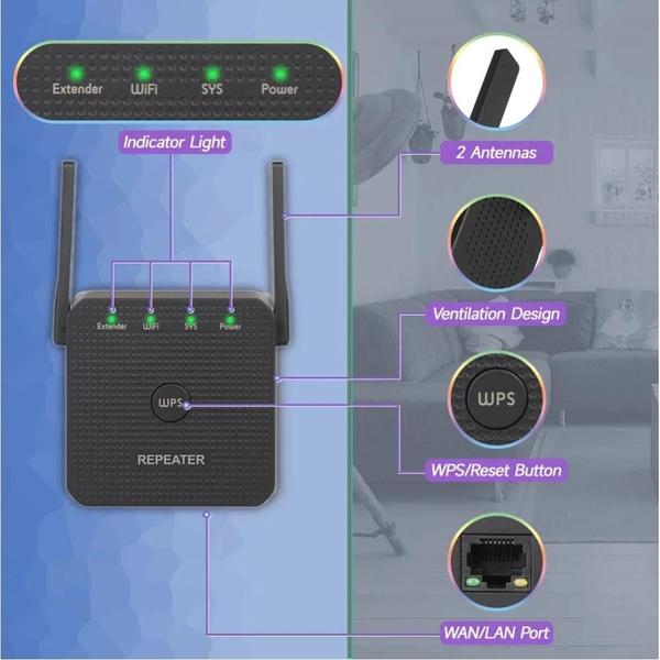 Imagem de Roteador Repetidor Wi-Fi 300Mbps - Extensor de Sinal de Longo Alcance 2.4GHz para Escritório