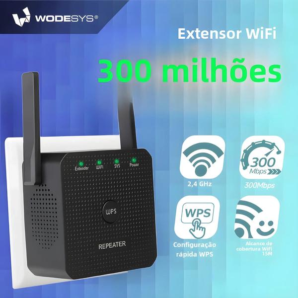 Imagem de Roteador Repetidor Wi-Fi 300Mbps - Extensor de Sinal de Longo Alcance 2.4GHz para Escritório