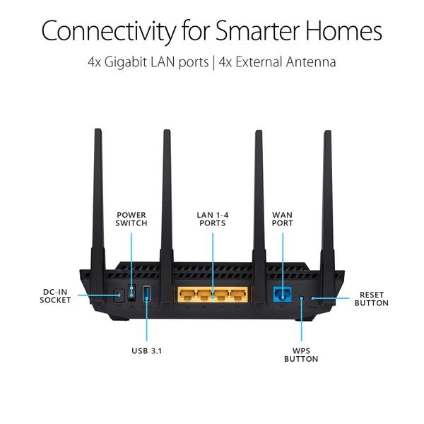 Imagem de Roteador sem fio ASUS RT-AX3000 WiFi ultrarrápido 6 Gigabit