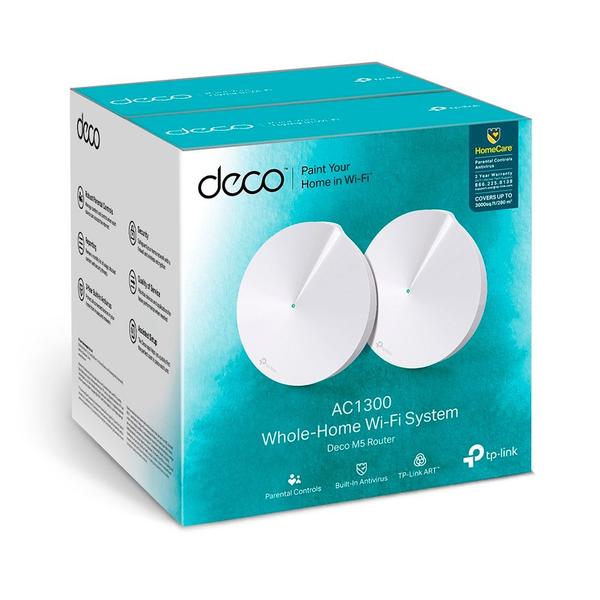 Imagem de Roteador Tp-link Deco Mesh M5, Dual Band Ac1300, 2,4 Ghz, Wan/lan Gigabit, 4 Antenas Internas, 2 Peças, Branco - Deco M5(2-pack)